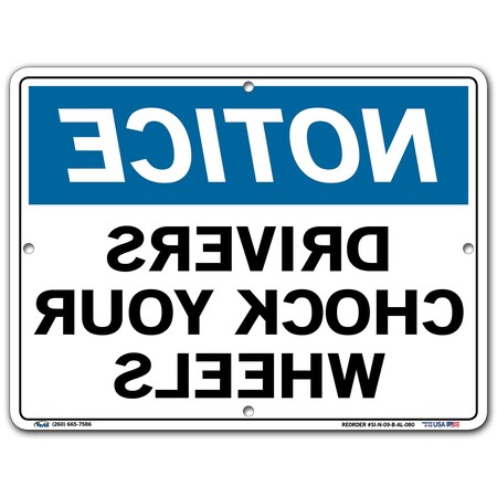 Vestil Aluminum Sign, 9-1/2" H, 12-1/2" W, Aluminum, Rectangle, English, SI-N-09-B-AL-080 SI-N-09-B-AL-080